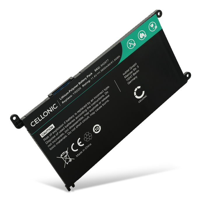 1x Batteri för Dell Vostro 5490, 5590, 5481, 5581, Inspiron 5593, 15 5593, 5590, 5491, 5584, 15 5590, 5485, YRDD6, 1VX1H, P90F 11.4V 3600mAh från CELLONIC