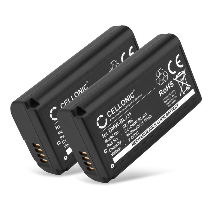 2x Batteri till Panasonic Lumix DC-S1 Lumix DC-S1H Lumix DC-S1R Lumix S1 Lumix S1H Lumix S1R DMW-BLJ31 (3400mAh, 7.4V) från CELLONIC