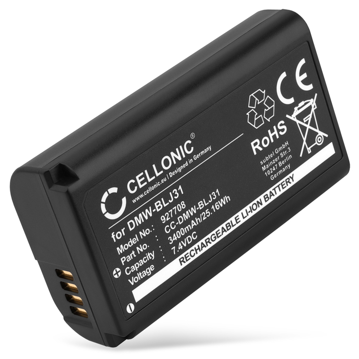Battery for Panasonic Lumix DC-S1 Lumix DC-S1H Lumix DC-S1R Lumix S1 Lumix S1H Lumix S1R DMW-BLJ31 (3400mAh, 7.4V) from CELLONIC
