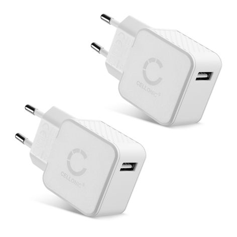 2x 1 Port USB-laddare 12W 5V / 2.4A vit från CELLONIC