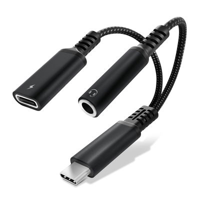 CELLONIC USB C Adapter för 3,5 mm Aux-kontakt och USBC-laddare 60W PD USB C snabbladdningskabel för iPhone, Samsung, telefon, headset, hörlurar - svart