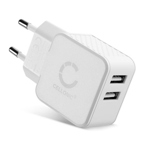 2 Port USB-laddare 17W 1.7A / 5V vit från CELLONIC