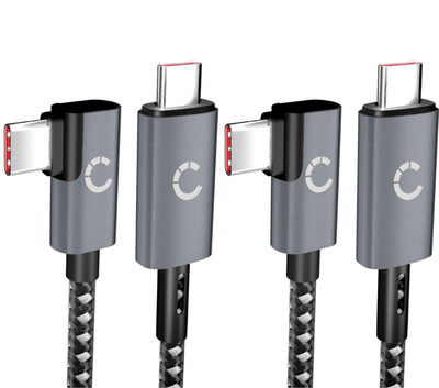 2xUSB C till USB C 100W-kabel L-formad rät vinkel 1m nylon laddning datakabel USB 3.1 10 Gbps 8K för mobiltelefon, surfplatta, smartklocka, GPS, högtalare och mer