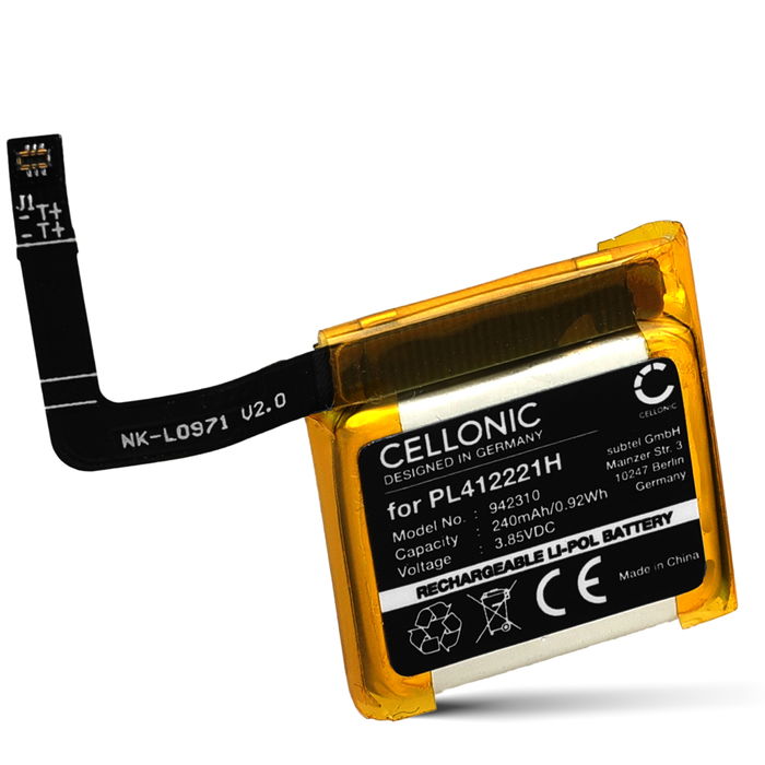 1x Battery for Amazfit GTS 1, GTS 1S, C17, A1913, A1914, A2021, PL412221H (240mAh, 3.85V) from CELLONIC