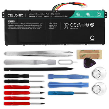 Batteri för Acer Aspire 3 A314-21, A315-41, A315-42, A315-51, A315-53, A317-32, Aspire 1 A114-32, AP16M5J 7.4V 4800mAh + skruvmejsel-set från CELLONIC