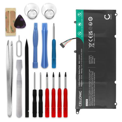 Batteri för Dell XPS 13 9350, XPS 13 9343, XPS 13D-9343 + Werkzeug-Set 7.6V 6100mAh + skruvmejsel-set från CELLONIC