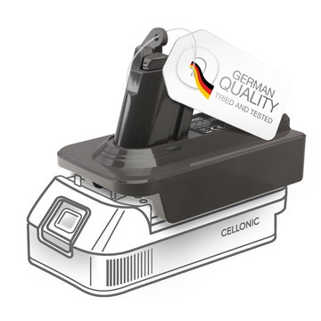 DeWalt 18V-20V eller Milwaukee 18V till Dyson V6-seriens batteriadapter - konverterare MT18V6 för Dyson dammsugare från CELLONIC