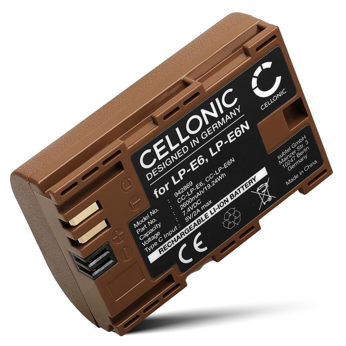 Battery for Canon EOS 80D, 70D, 60D, 7D, 6D, 5DS, EOS 5D Mark IV, III, II TLP-E6P (2600mAh, 7.4V) from CELLONIC