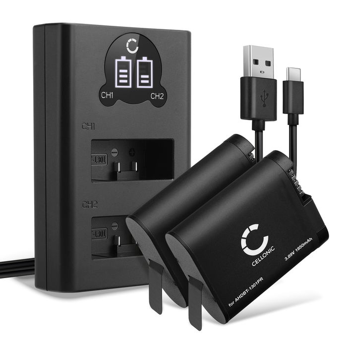 2x GoPro HERO13 Black Batteri 3.89V 1900mAh + Dubbel Laddare från Cellonic