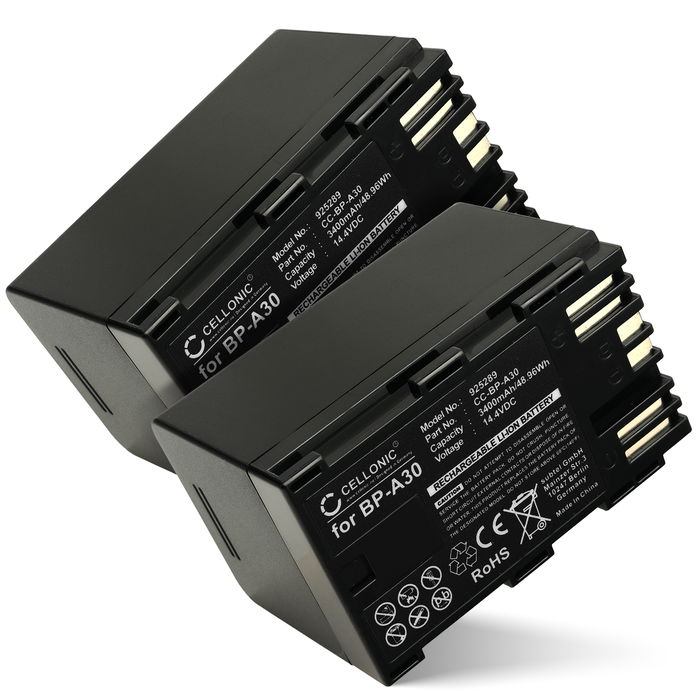 2x Batteri till Canon XF605, EOS C300 Mark II, XF705, CA-CP200L, BP-A30, EOS C200B BP-A30 (3400mAh, 14.4V) från CELLONIC