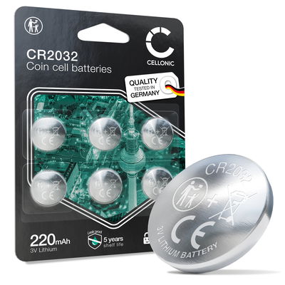 CELLONIC CR2032 Knapcellsbatterier (Lithium, 220mAh, 3V) för Bilnycklar, Moderkort, Vågar – x6-Pack