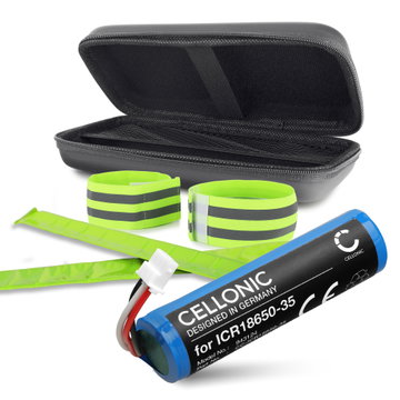 Batteri för Petzl NAO Plus Petzl ICR18650-35 Petzl NAO Petzl NAO Plus (2600mAh, 3.7V) + Skyddsfodral & Reflekterande band från CELLONIC