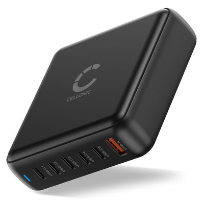 200W 6-ports GaN USB-C Laddningshubb – PD QC 3.0 Snabbladdningsstation för Laptops, Surfplattor & Mobiler från CELLONIC
