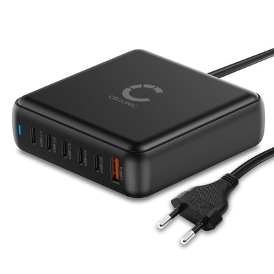 200W 6-ports GaN USB-C Laddningshubb – PD QC 3.0 Snabbladdningsstation för Laptops, Surfplattor & Mobiler från CELLONIC