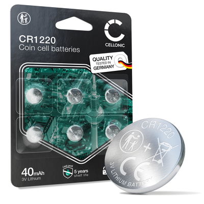 CELLONIC CR1220 Knapcellsbatterier (Lithium, 40mAh, 3V) för Klockor, Miniräknare, Sensorer – x6-Pack
