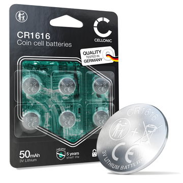 CELLONIC CR1616 Knapcellsbatterier (Lithium, 50mAh, 3V) för Bilnycklar, Klockor, Sensorer – x6-Pack