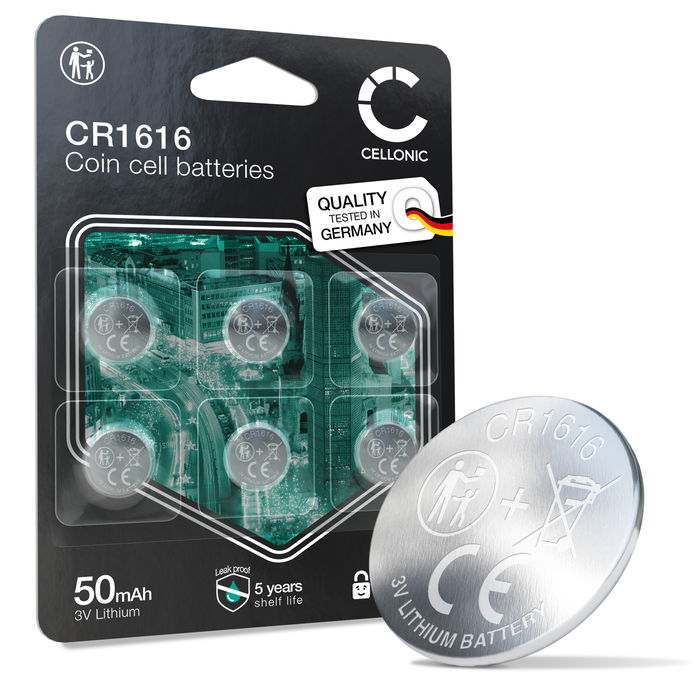 CELLONIC CR1616 Knapcellsbatterier (Lithium, 50mAh, 3V) för Bilnycklar, Klockor, Sensorer – x6-Pack