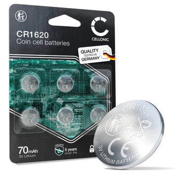CELLONIC CR1620 Knapcellsbatterier (Lithium, 70mAh, 3V) för Bilnycklar, Klockor, Blodsockermätare – x6-Pack