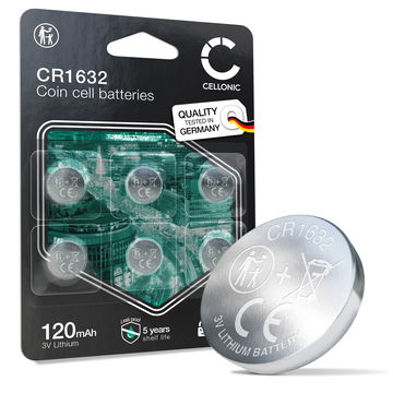 CELLONIC CR1632 Knapcellsbatterier (Lithium, 120mAh, 3V) för Bilnycklar, LED-Enheter, Cykeldatorer – x6-Pack