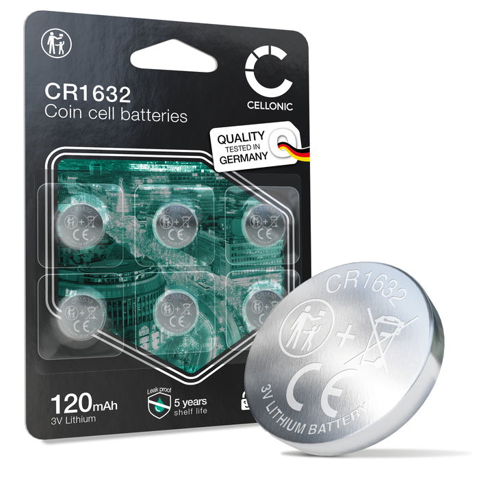 CELLONIC CR1632 Knapcellsbatterier (Lithium, 120mAh, 3V) för Bilnycklar, LED-Enheter, Cykeldatorer – x6-Pack