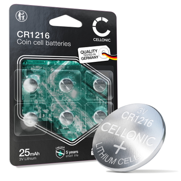 CELLONIC CR1216 Knapcellsbatterier (Lithium, 25mAh, 3V) för Armbandsur Bilnycklar Medicinsk utrustning – x6-pack